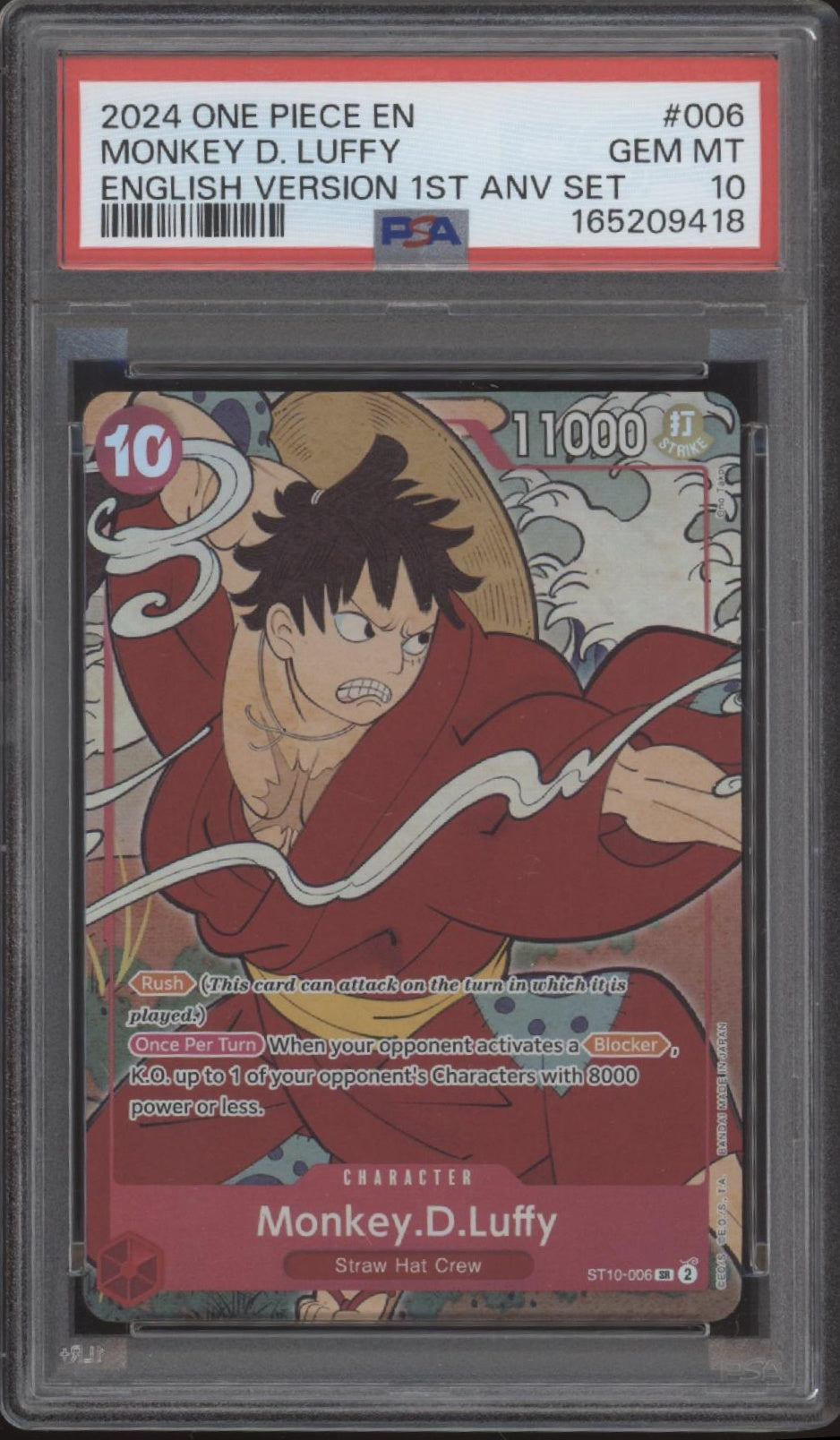 Monkey D Luffy One Piece Card Game English Version 1st Anniversary Set #6 PSA 10